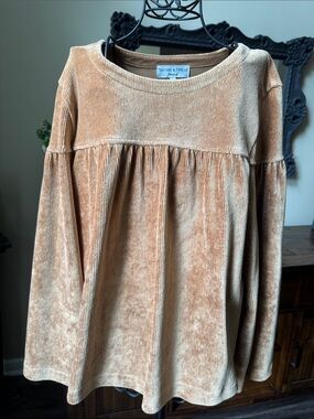 Women's Velvet Babydoll Top - Camel